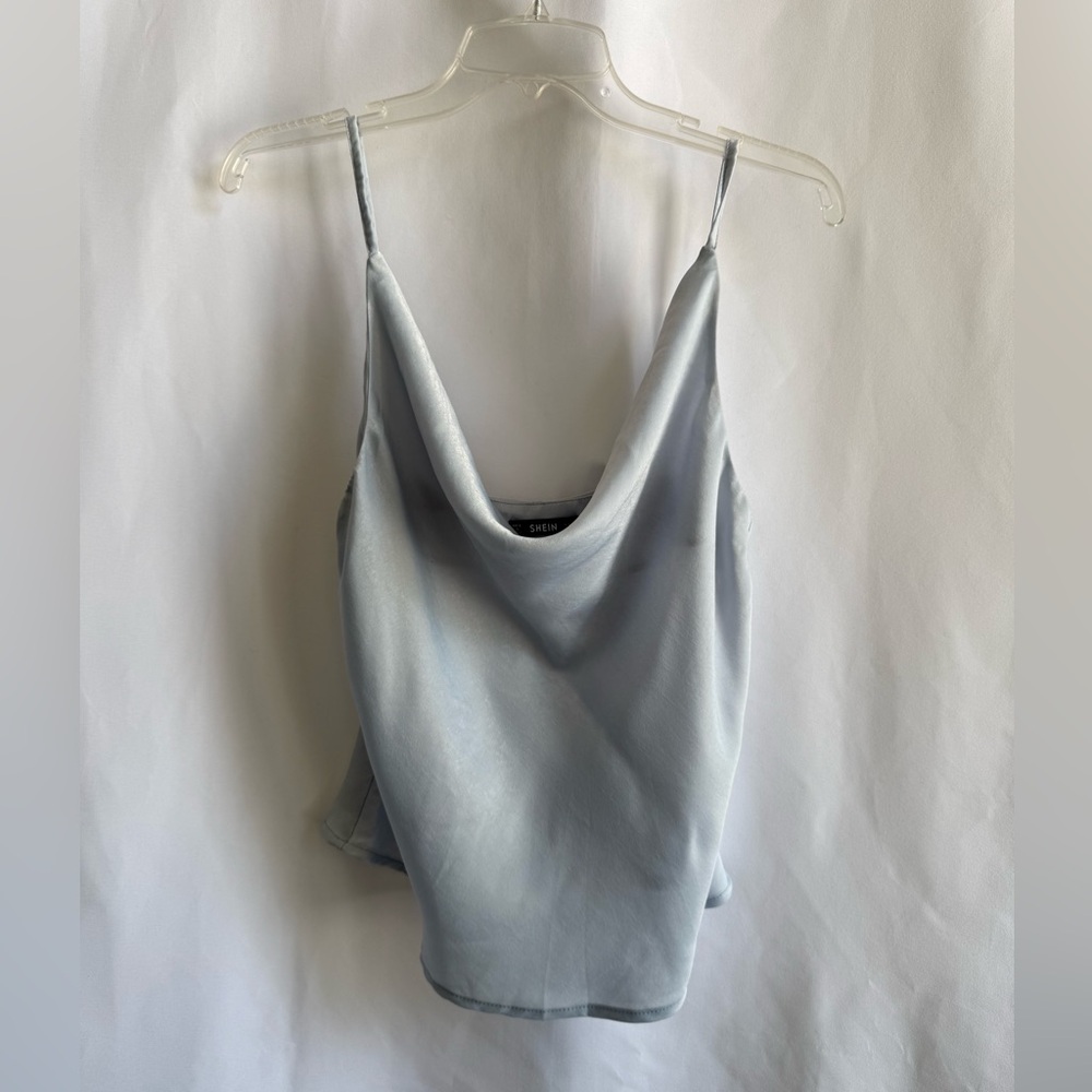 SHEIN Pale Blue Satin Cowl Neck Spaghetti Strap Camisole
